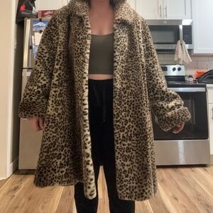 Vintage 80’s Monterey Fashions Oversized Faux Fur Cheetah or Leopard Print Coat